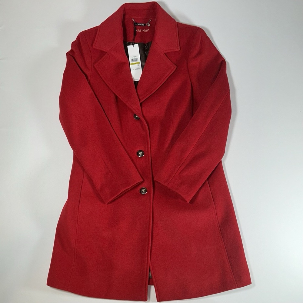 Calvin Klein Red Wool Cashmere Blend Coat Women's Size 14 NWT Classic Jacket